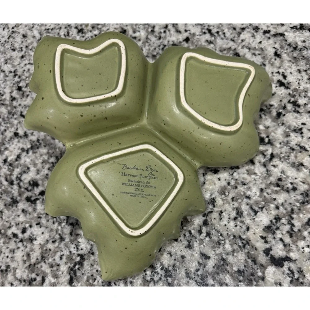 Williams-Sonoma Barbara Eigen Harvest Pumpkin 3 Leaf Relish Dish Olive Green